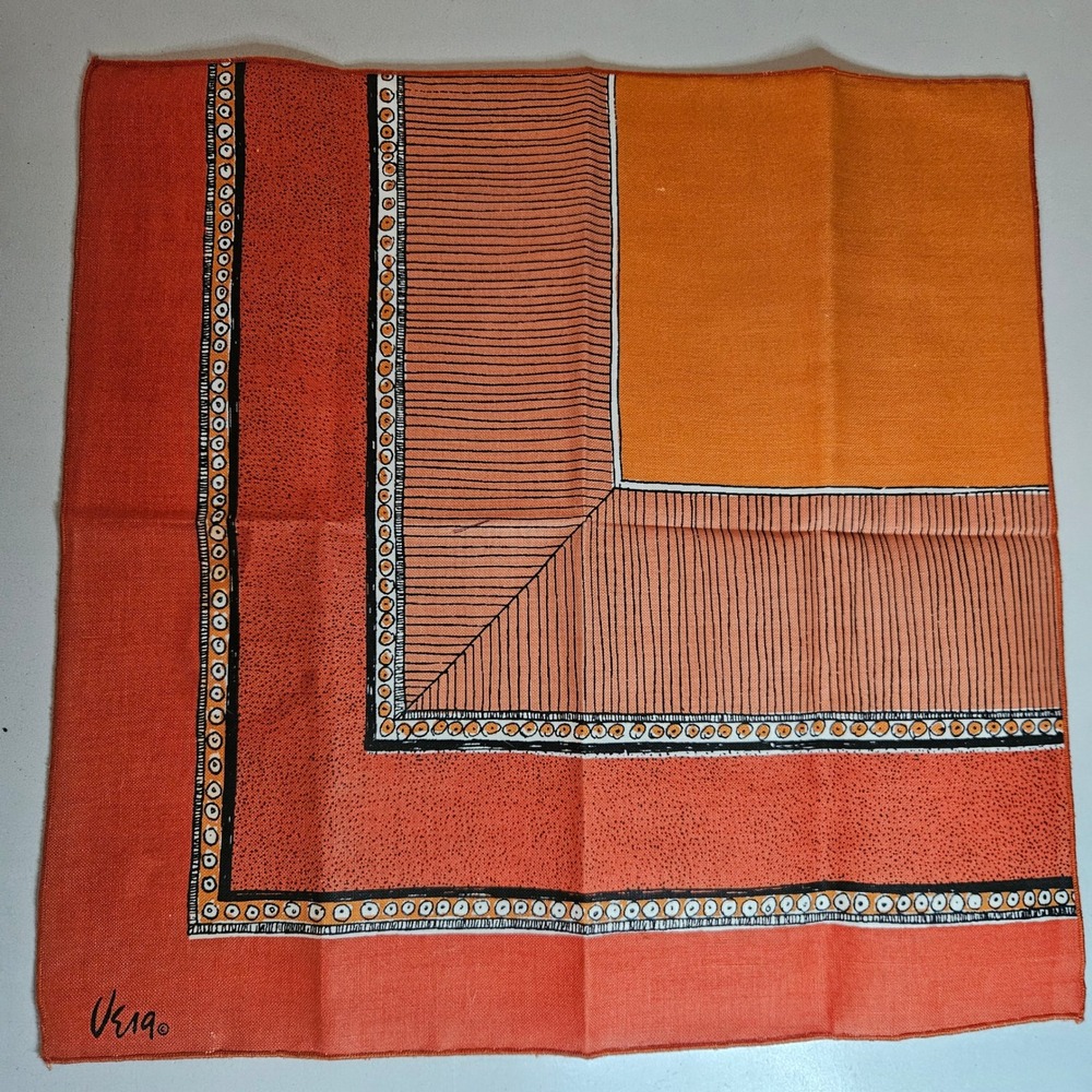 Vintage Vera Neumann Napkin Orange Terracotta Geometric MCM Square 17.5in